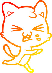 warm gradient line drawing of a cartoon cat hissing