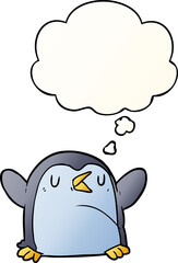 cartoon penguin with thought bubble in smooth gradient style