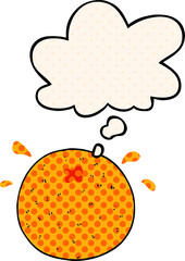 cartoon orange with thought bubble in comic book style