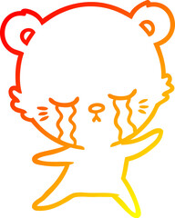 warm gradient line drawing of a crying cartoon bear