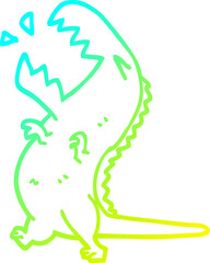cold gradient line drawing of a cartoon roaring t rex