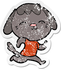 distressed sticker of a happy cartoon dog running