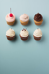 Cupcakes on a blue background.Pastel colors.Minimal concept.