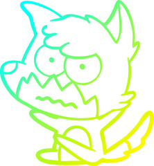 cold gradient line drawing of a cartoon annoyed fox