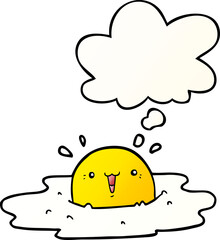 cute cartoon fried egg with thought bubble in smooth gradient style