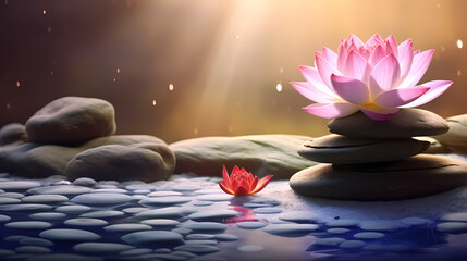 Naklejka na ściany i meble Lotus Flower With Spa Stones In Rock Garden,PPT background