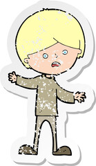 retro distressed sticker of a cartoon unhappy boy