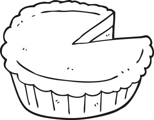 freehand drawn black and white cartoon pie