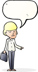 cartoon arrogant businessman pointing with speech bubble