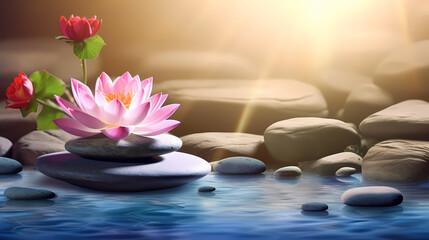 Obraz na płótnie Canvas Lotus Flower With Spa Stones In Rock Garden,PPT background