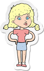 sticker of a cartoon pretty girl with hands on hips