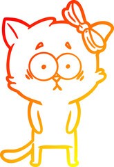 warm gradient line drawing of a cartoon cat