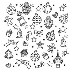 Christmas tree decorations, christmas balls, snowman.