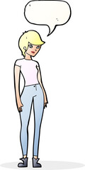 cartoon modern attractive woman with speech bubble
