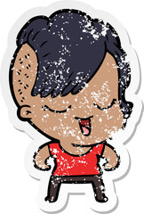 distressed sticker of a happy cartoon girl