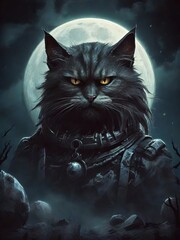 Free Elevate Your Design with a Halloween cat on the Moon Background, Generative Ai