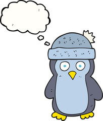 freehand drawn thought bubble cartoon penguin