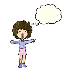 cartoon stressed out woman talking with thought bubble