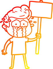 warm gradient line drawing of a cartoon crying protester