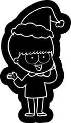 happy quirky cartoon icon of a boy wearing santa hat