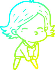 cold gradient line drawing of a cartoon woman