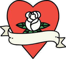 tattoo in traditional style of a heart rose and banner