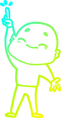 cold gradient line drawing of a cartoon bald man dancing