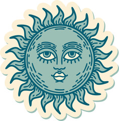 sticker of tattoo in traditional style of a sun with face