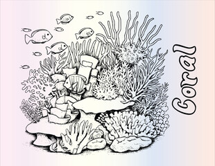 Coral Reef Coloring Page Drawing For Kids