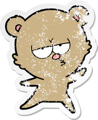 distressed sticker of a bored bear cartoon