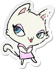 distressed sticker of a cartoon female cat