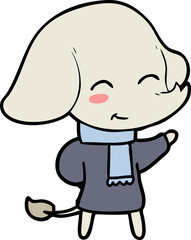 cute cartoon elephant in winter clothes