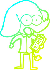 cold gradient line drawing of a cute cartoon elephant