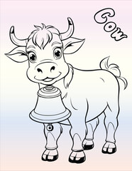 Cow With Bell Coloring Page for Kids