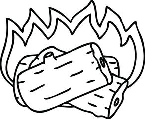 line drawing quirky cartoon burning log