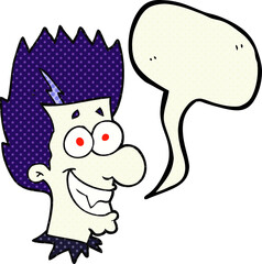 freehand drawn comic book speech bubble cartoon grinning vampire