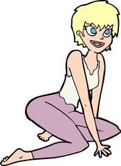 cartoon happy woman sitting on floor