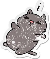 distressed sticker of a quirky hand drawn cartoon cat