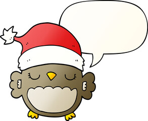 cute christmas owl with speech bubble in smooth gradient style