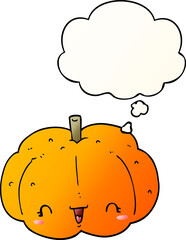 cartoon pumpkin with thought bubble in smooth gradient style
