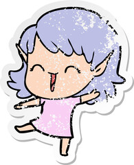 distressed sticker of a cartoon elf girl