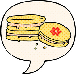 cartoon biscuit with speech bubble in comic book style