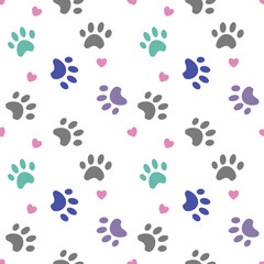 Fototapeta premium Paw cat and pet background. Traces of Pets. Paw vector foot trail print of Cat. Kitty Paw background and wallpaper vector. seamless pattern wallpaper.