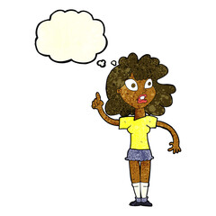 cartoon woman making point with thought bubble
