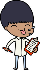 cartoon salesman sticking out tongue