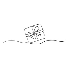 Continuous line drawing. Gift box with bow.