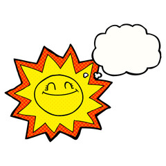 happy freehand drawn thought bubble cartoon sun