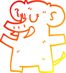 warm gradient line drawing of a cartoon standing elephant