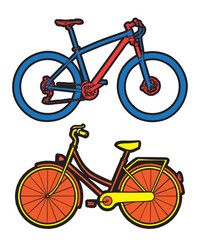 Colorful bicycles vectors with city bike and mountain bike