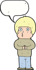 cartoon shy boy with speech bubble